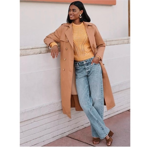 NWT Express Double Breasted Fleece Lined Classic Long Trench Coat Tan Large - Picture 12 of 13